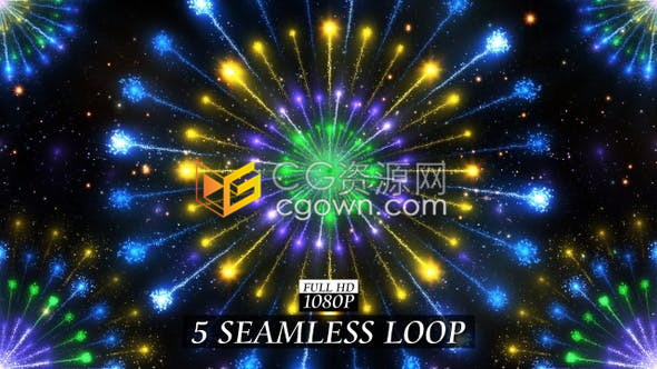 视频素材-5种喷射效果五彩缤纷的烟花狂欢节庆典背景视频素材