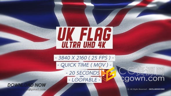 视频素材-4K分辨率布料动画英国国旗动态背景素材