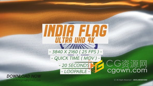 视频素材-印度国旗超UHD 4K分辨率动态背景素材动画效果