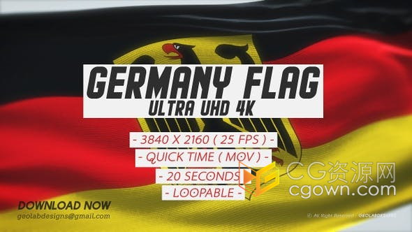 4K背景视频素材-德国Germany国家国旗循环动画视频效果