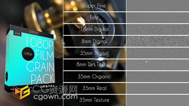 视频素材-9种不同电影胶片颗粒噪点纹理质感素材1080p Film Grain Pack 2.0