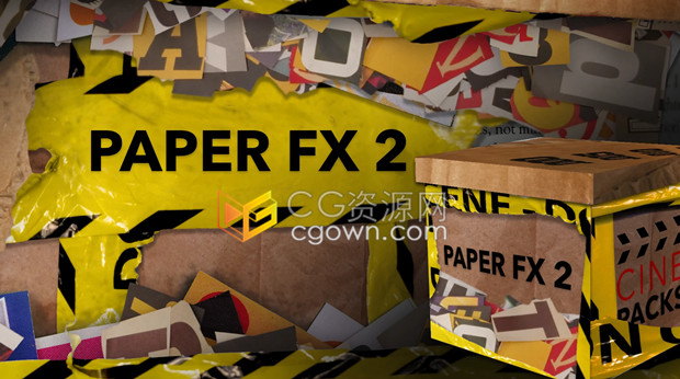 视频素材-胶带纸皮警示带元素26种转场29个音效7组遮罩动画Paper FX 2