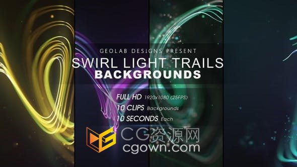 视频素材-多彩漩涡光迹流动画光线粒子动画动态背景素材