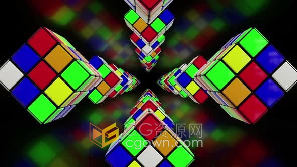 3D魔方立方体动画场景效果VJ素材背景循环效果-视频素材
