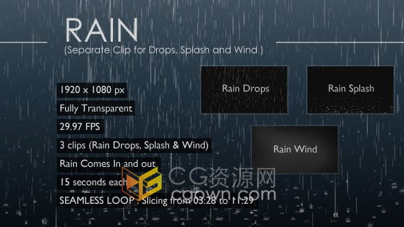 制作真实下雨大风雨滴飞溅动画效果带透明Alpha通道-视频素材