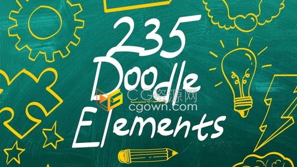 视频素材-235个涂鸦元素铅笔手绘图形泡泡卡通字母动画图标