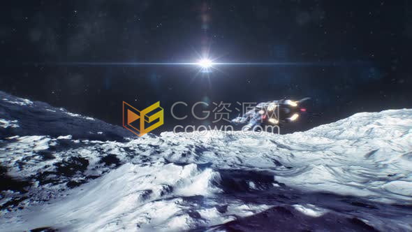 视频素材-宇宙飞船在月球表面上飞行太空探索科幻素材