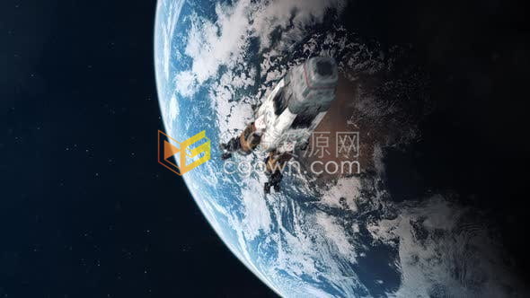 视频素材-航拍地球大气层火箭宇宙飞船飞行离开地球进入外太空