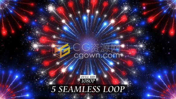 视频素材-5种烟花效果周年纪念日狂欢节庆典聚会背景素材