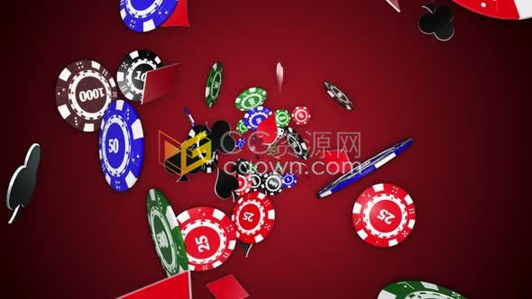 视频素材-3D德州扑克筹码骰子符号元素动画背景素材