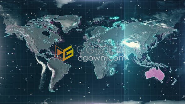4K视频素材-科技感扫描世界地图地形质地效果动画技术背景素材