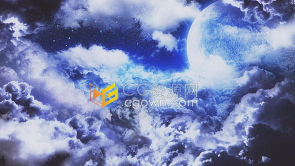 视频素材-童话黑暗天空云层穿越月球背景视频素材下载