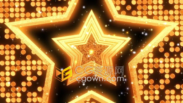 金光闪闪五星射线隧道循环动画舞台LED背景VJ视频素材下载