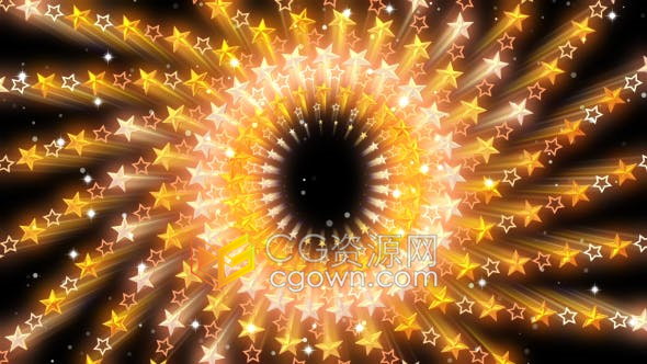 视频素材循环金色发光五角星四射动画动画背景VJ素材