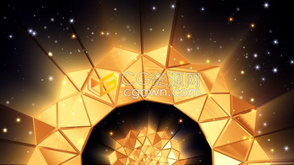 VJ素材-金色明亮抽象几何发光3D霓虹灯舞台背景视频素材