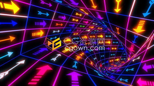 VJ素材-多彩箭头霓虹灯隧道效果夜总会派对背景视频素材
