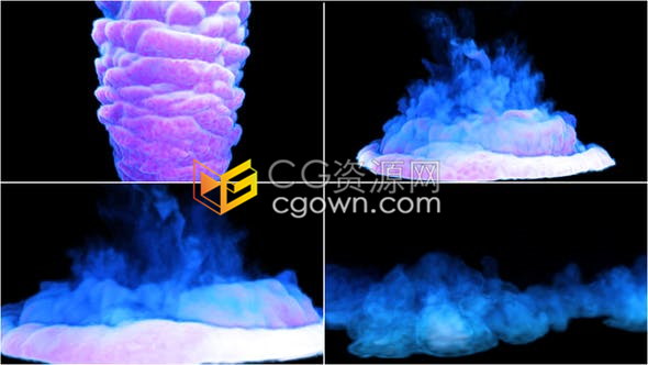 彩色云团烟雾坠落地面制作电影广告动画vfx特效视频素材