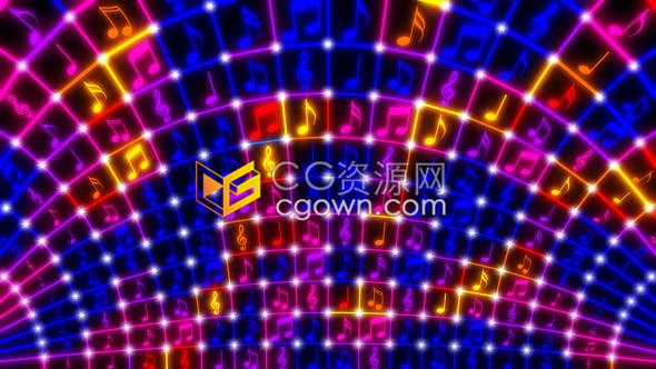 VJ素材-彩色音符闪烁发光明亮霓虹灯舞台俱乐部背景视频素材
