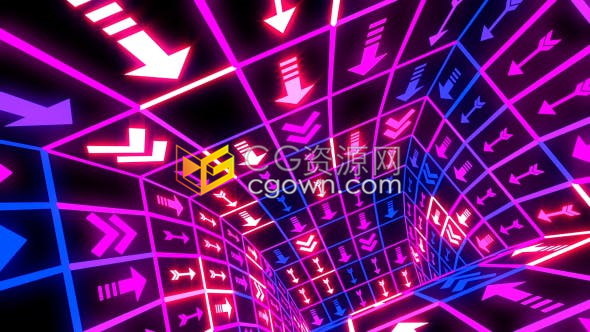 VJ素材-箭头霓虹灯闪烁隧道背景夜总会派对循环视频素材免费下载