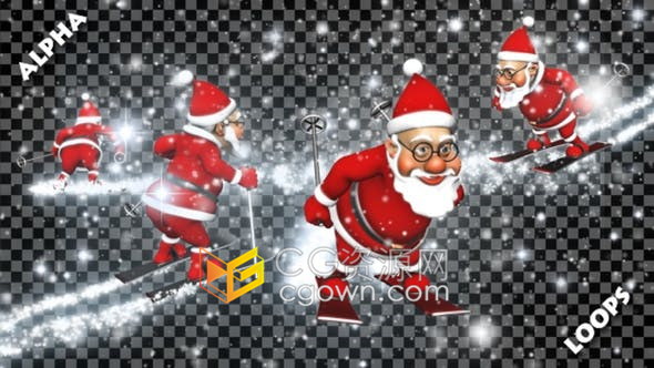 3D Santa Skier Transitions三维圣诞老人滑雪雪花动画视频转场素材