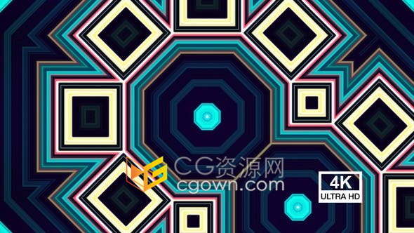 4K背景视频素材多彩图形万花筒霓虹灯幻觉条纹形状VJ素材