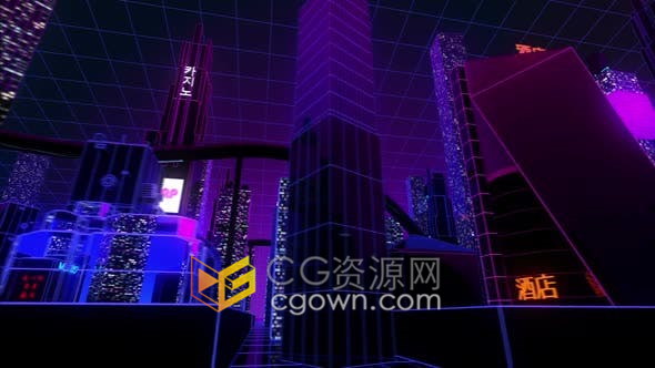 三维电子全息背景图霓虹灯未来城市建筑视频素材免费下载