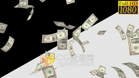 带通道美元纸币飘落背景视频素材免费下载