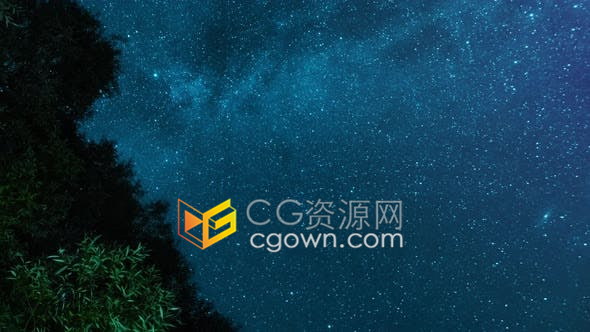 摄像机沿着树移动延时拍摄星空银河的静谧夜景-视频素材免费下载