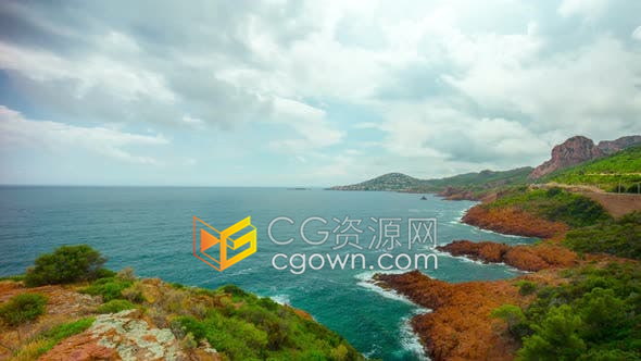 4K全景延时拍摄法国地中海沿岸海岸线漂亮风景-视频素材