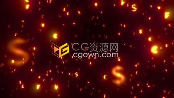 发光红色货币金钱符号飞向镜头金融投资财富主题背景视频