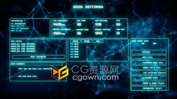 计算机BIOS屏幕界面互联网信息技术数据库演示背景视频素材