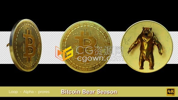 视频素材-比特币熊季区块链虚拟加密货币带通道3D背景素材