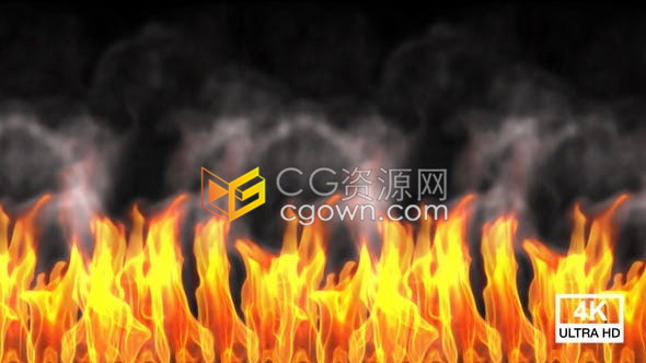 视频素材-带Alpha通道4K燃烧篝火防火墙电影火焰烟雾上升视觉效果