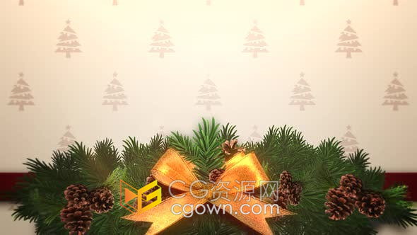 视频素材-简单礼品盒上的圣诞绿色树枝特写镜头由近及远动画素材