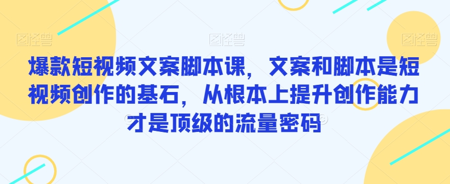 爆款短视频文案脚本课,文案和脚本是短视频创作的基石,从根本上提升创作能力才是顶级的流量密码