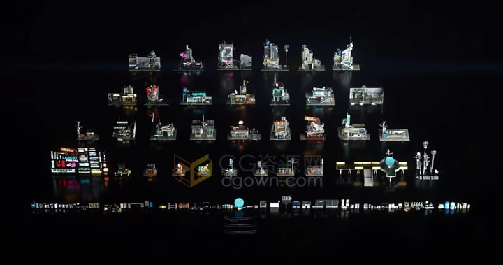 赛博朋克世界3D模型全息LED霓虹灯场景多种格式