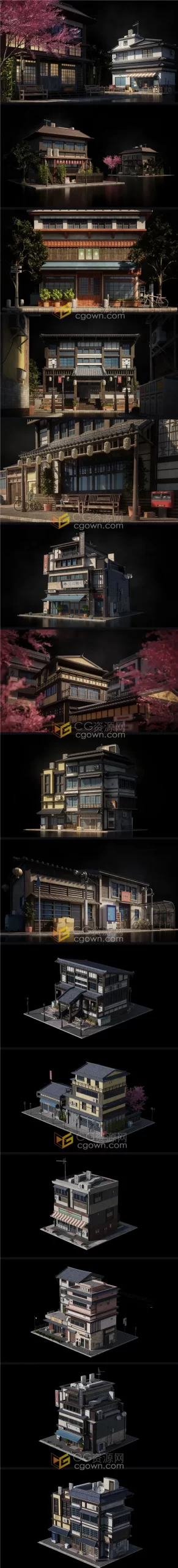 日本街区城市景观建筑楼房资产3D模型Japanese Neighborhood工程