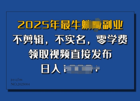 ?2025年最牛副业，不剪辑，不实名，零学费，零粉可做，领取视频直接发布，有播放就有收益