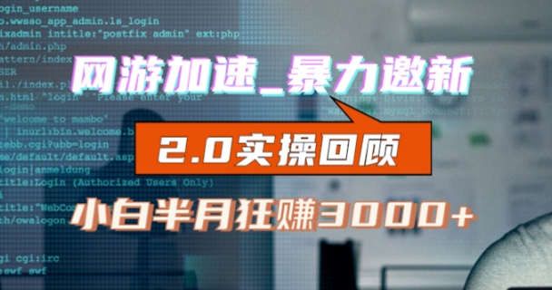 网游加速邀新,狂吃提成,适合小白,首月破千(v2.0版教程)【揭秘】