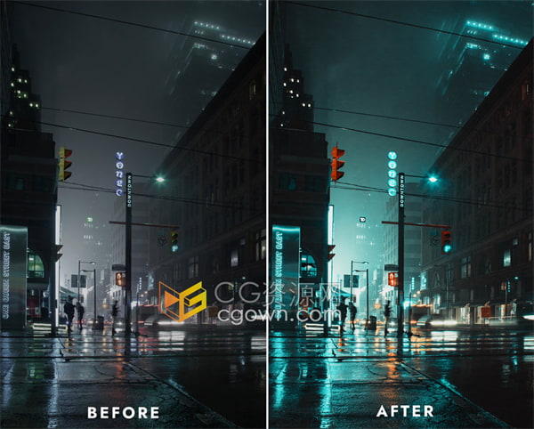 Night City城市夜晚Lightroom预设和视频Luts调色下载