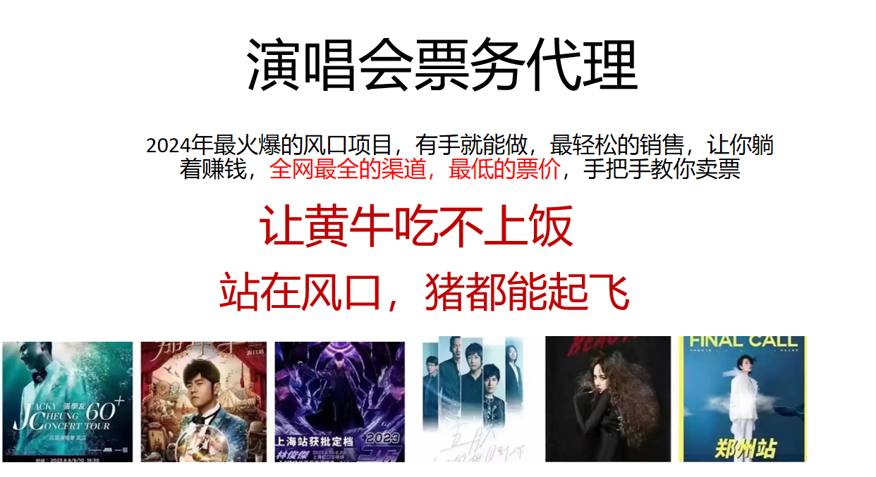 2024年最火爆风口项目,演唱会票务代理,日入2000+,一部手机就能搞定!