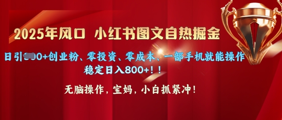 25年风口小红书图文掘金，日引300+创业粉、零投资、零成本、一部手机就能操作