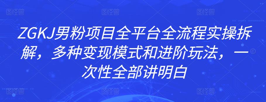 ZGKJ男粉项目全平台全流程实操拆解,多种变现模式和进阶玩法,一次性全部讲明白