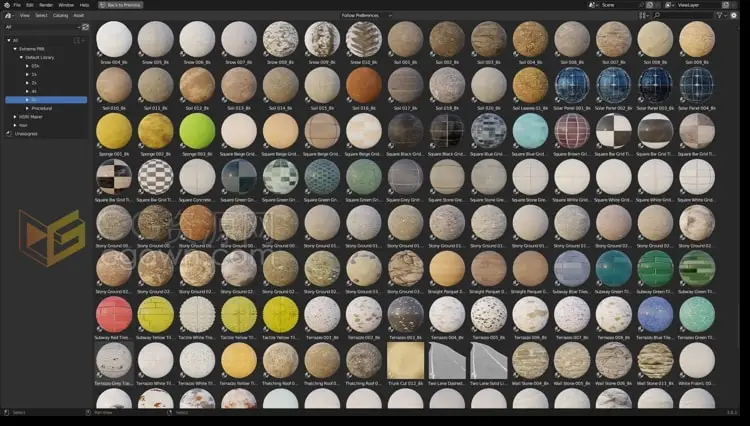 Blender插件Extreme PBR Nexus 2k v4.1.131包含1800多种材质预设库