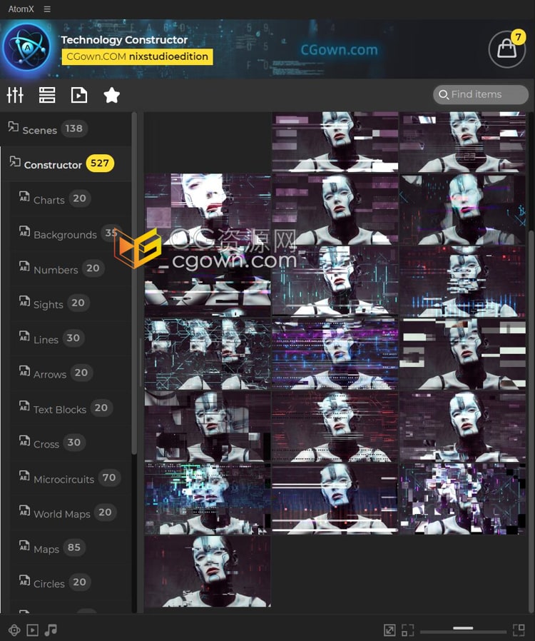 Technology Constructor V2.5高科技HUD数据信息UI界面场景665组元素动画