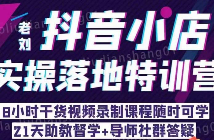老刘·抖店商品卡流量,?抖音小店实操落地特训营,8小时干货视频录制课程随时可学