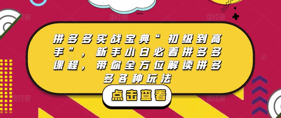 拼多多实战宝典“初级到高手”,新手小白必看拼多多课程,带你全方位解读拼多多各种玩法