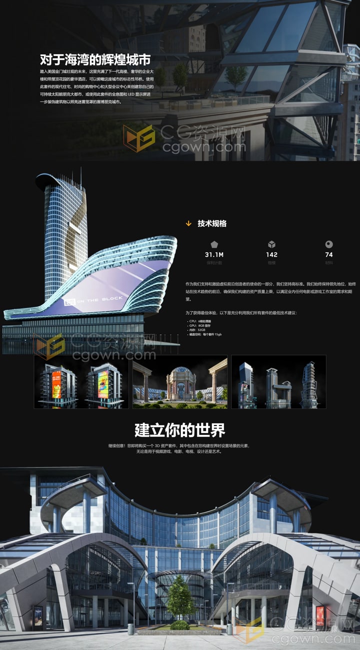 现代辉煌城市企业建筑楼房酒店购物中心3D模型多种三维软件格式