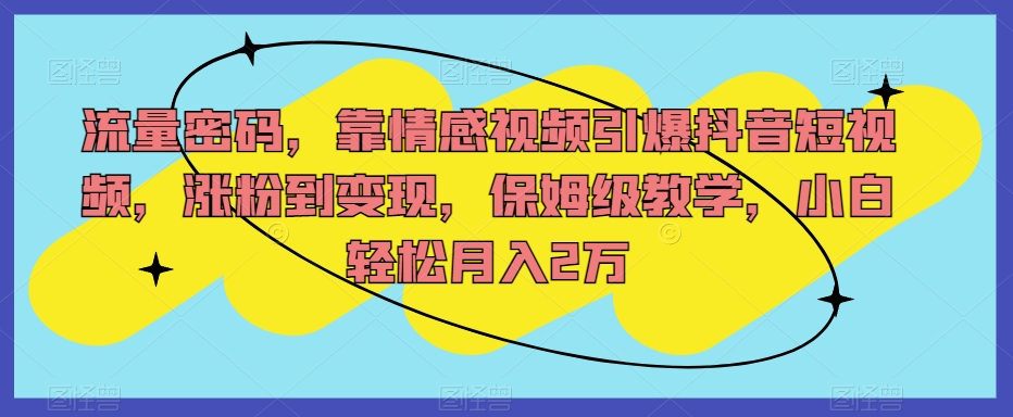 流量密码,靠情感视频引爆抖音短视频,涨粉到变现,保姆级教学,小白轻松月入2万【揭秘】
