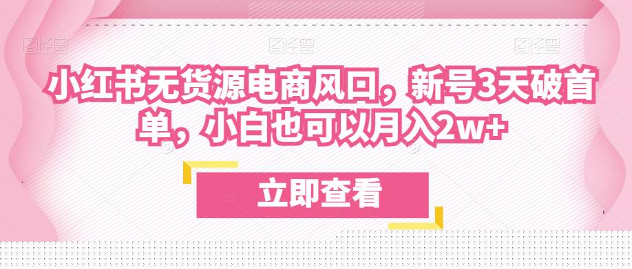 众狼电商余文小红书无货源电商风口,新号3天破首单,小白也可以月入2w+